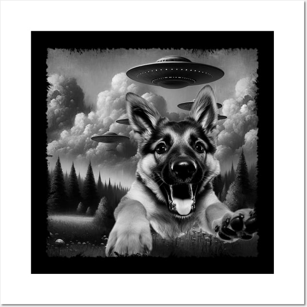 German Shepherd UFO Trendy Tee for Fans of Noble German Dogs Wall Art by Northground